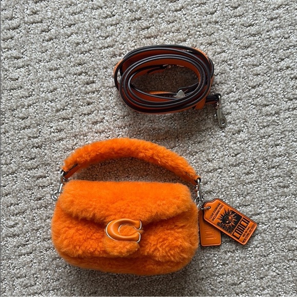 Coach orange lil nas x drop tabby bag in 12 shearling mini purse crossbody NWOT - Picture 7 of 7